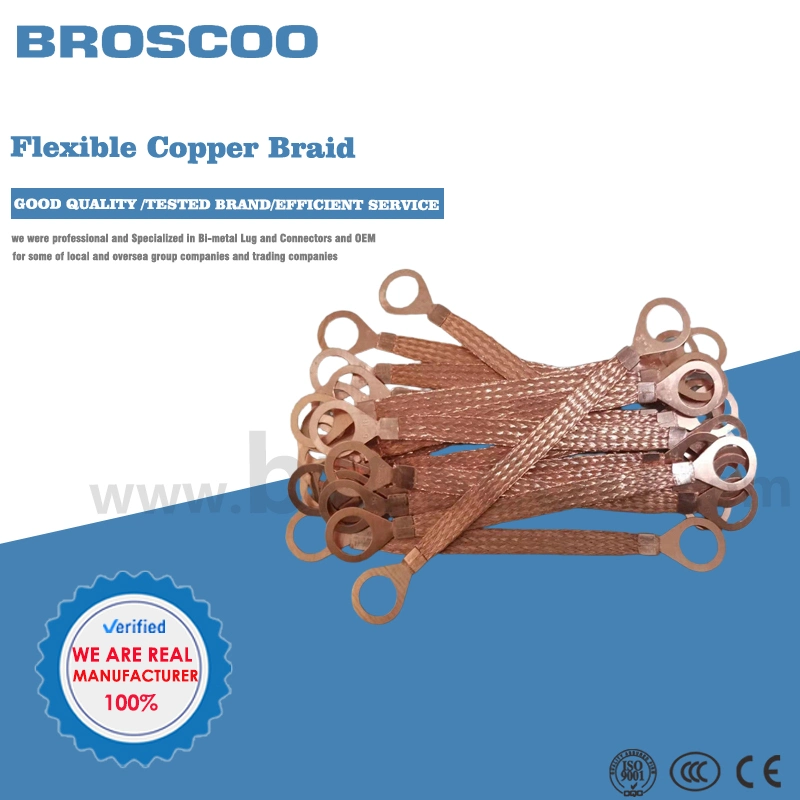 Braided Copper Grounding Strap, Flexible Electrical Copper Braided Connectors